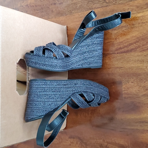 Carmen Saiz navy leather platform size 37 wedge sandals - Picture 5 of 8